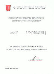 Dyplom od Rektora Akademii Medycznej w Gdańsku prof. Wiesława Makarewicza